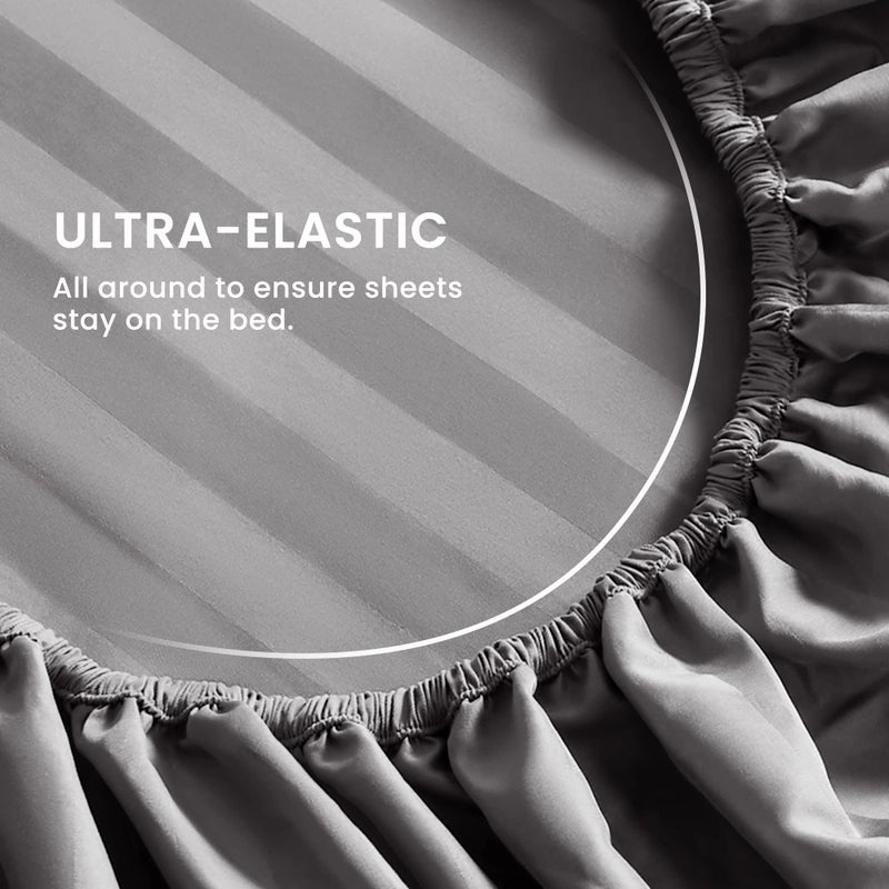 SLEEP ZONE Striped Cooling Queen Sheets Set - Fitted Flat Sheet & Pillowcase Sets 4 Piece - Super Soft Stripe Bed Sheet, Easy Care, Deep Pocket (Gull Grey, Queen) - Image 3